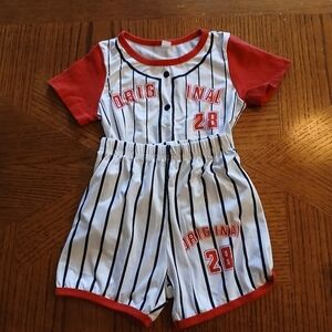 Kids Red and White Striped Shirt & Shorts Set